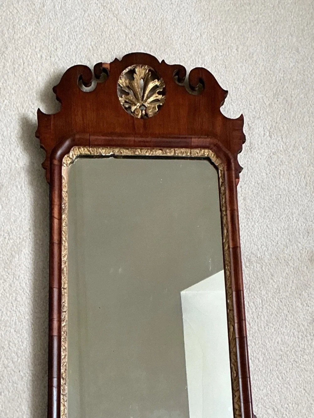 Rare George I Walnut Mirror with Brass Candler Holder
